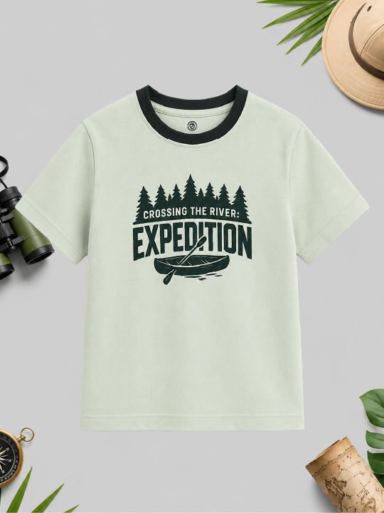 CODEZ Boys Fog Green Pure Cotton Crossing The River Expedition Graphic Relaxed Fit T-Shirt