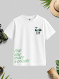 CODEZ Boys White Pure Cotton Find New Roads Graphic Relaxed Fit T-Shirt