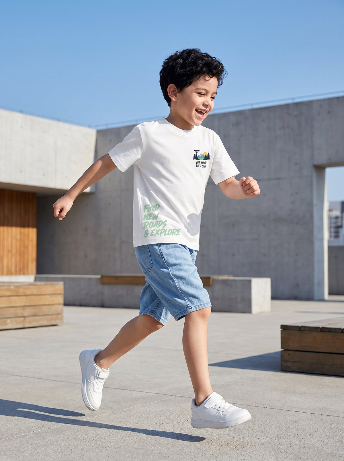 CODEZ Boys White Pure Cotton Find New Roads Graphic Relaxed Fit T-Shirt