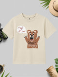 CODEZ Boys Beige Pure Cotton Forever Hungry Bear Graphic Relaxed Fit T-Shirt