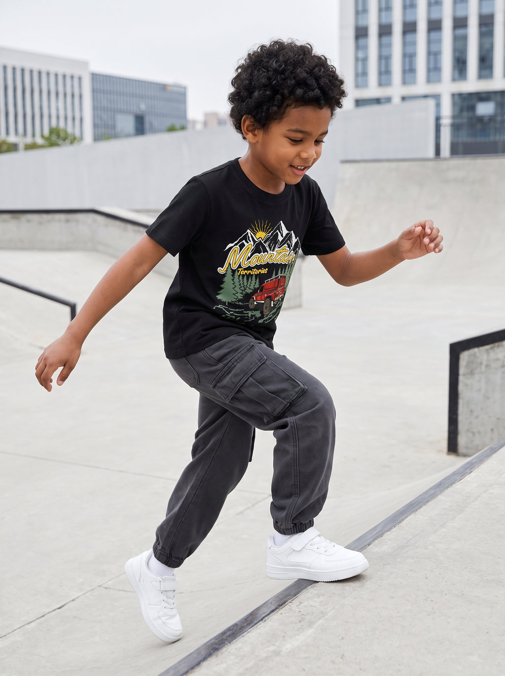 CODEZ Boys Black Pure Cotton Mountain Territories Graphic Relaxed Fit T-Shirt