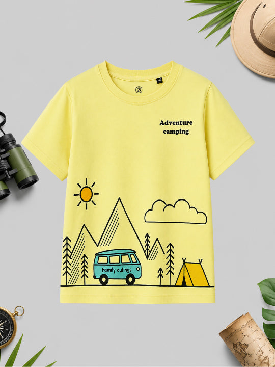 CODEZ Boys Lemon Drop Pure Cotton Adventure Camping Graphic Relaxed Fit T-Shirt
