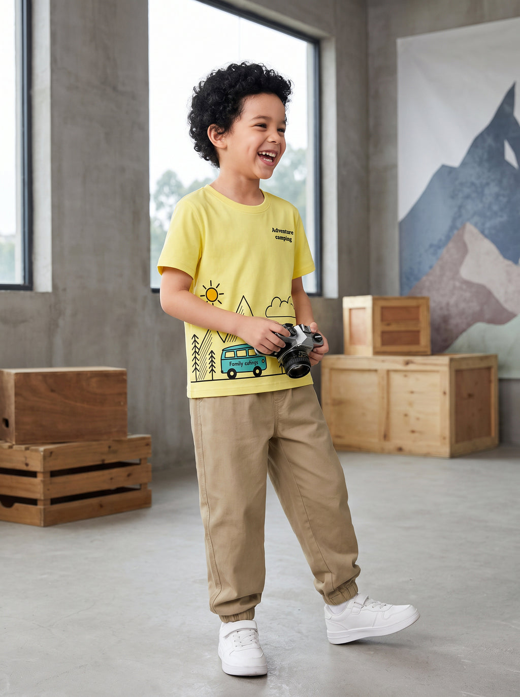 CODEZ Boys Lemon Drop Pure Cotton Adventure Camping Graphic Relaxed Fit T-Shirt