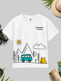CODEZ Boys White Pure Cotton Adventure Camping Graphic Relaxed Fit T-Shirt