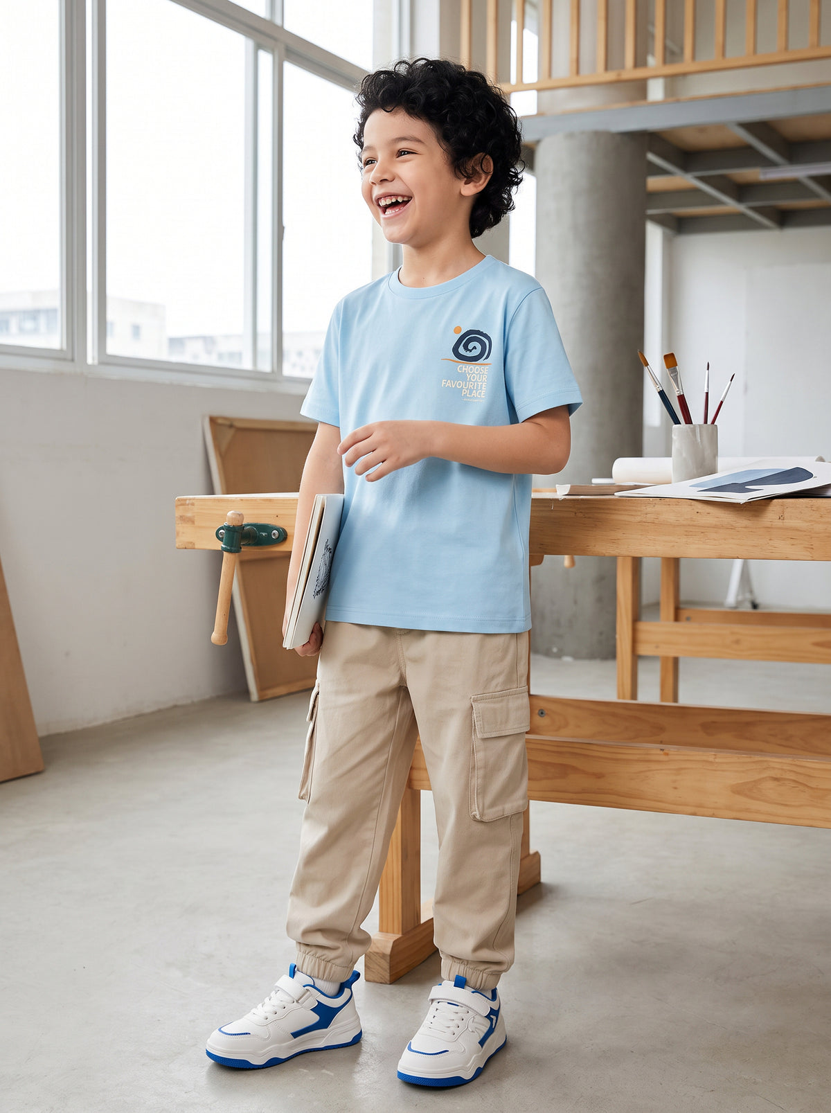 CODEZ Boys Cool Blue Pure Cotton Nature Elements Graphic Relaxed Fit T-Shirt