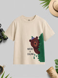 CODEZ Boys Beige Pure Cotton Nature Is Calling Bear Graphic Relaxed Fit T-Shirt