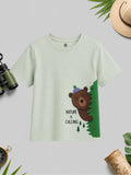 CODEZ Boys Fog Green Pure Cotton Nature Is Calling Bear Graphic Relaxed Fit T-Shirt