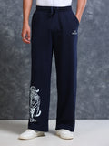 ARDEUR Men Navy Cotton Blend Tiger Printed Baggy Fit Track Pants