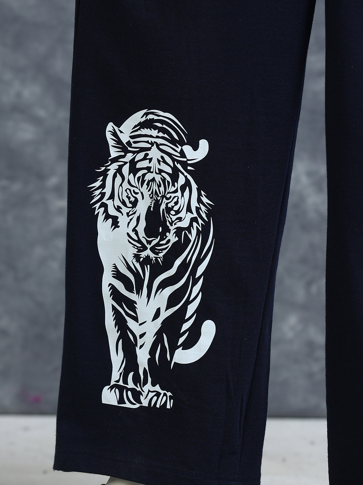 ARDEUR Men Navy Cotton Blend Tiger Printed Baggy Fit Track Pants