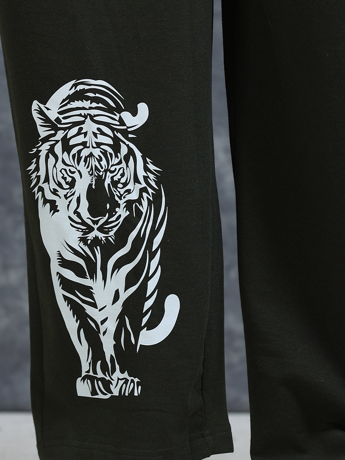 ARDEUR Men Olive Cotton Blend Tiger Printed Baggy Fit Track Pants