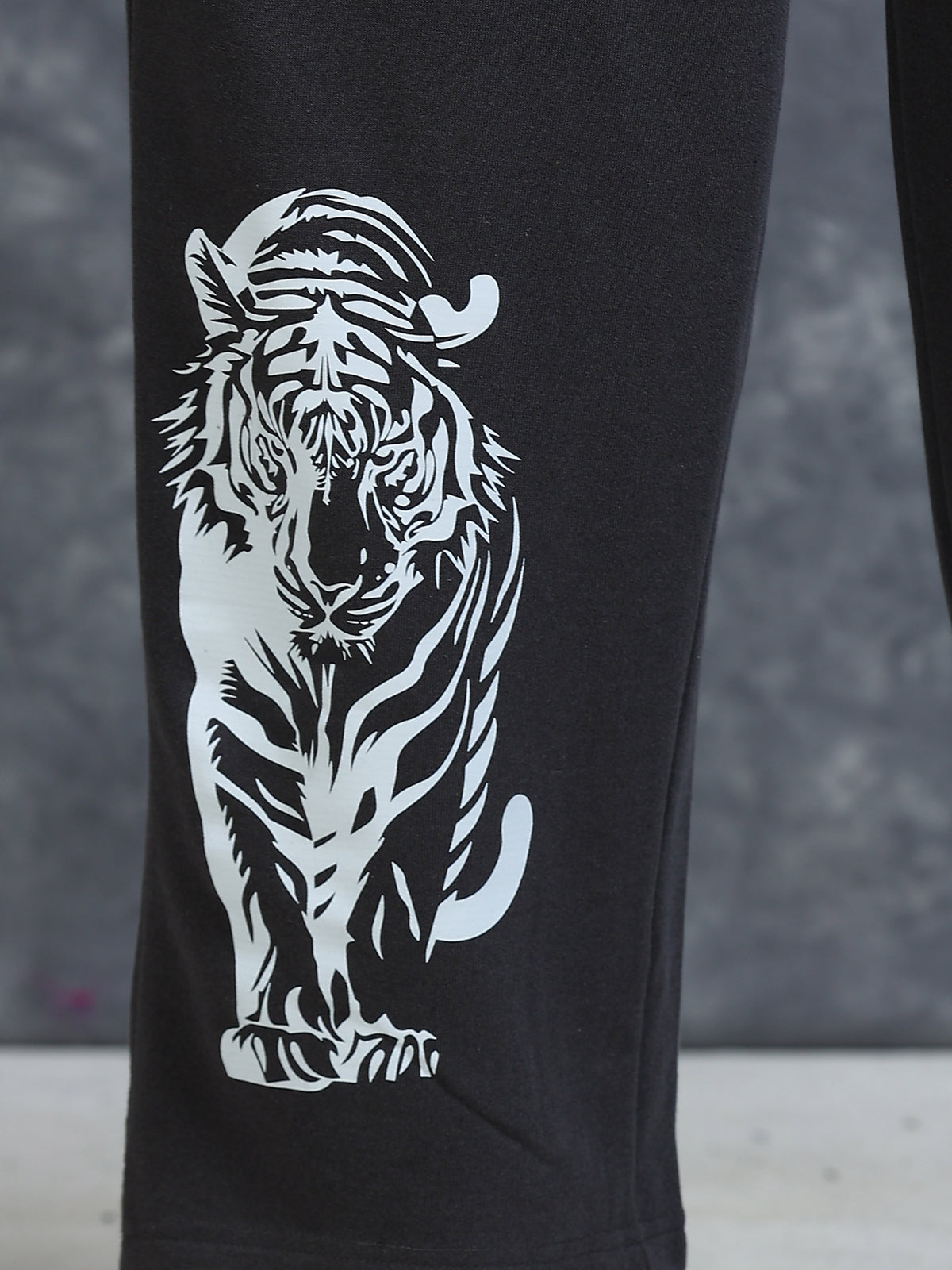 ARDEUR Men Steel Grey Cotton Blend Tiger Printed Baggy Fit Track Pants