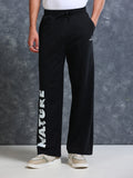 ARDEUR Men Black Cotton Blend Nature Printed Baggy Fit Track Pants