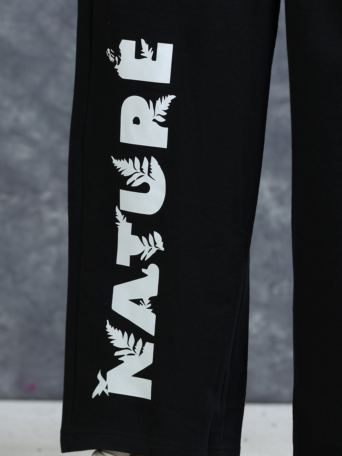 ARDEUR Men Black Cotton Blend Nature Printed Baggy Fit Track Pants