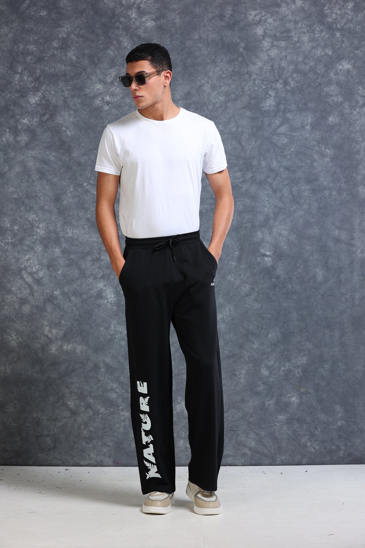 ARDEUR Men Black Cotton Blend Nature Printed Baggy Fit Track Pants