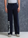 ARDEUR Men Navy Cotton Blend Nature Printed Baggy Fit Track Pants