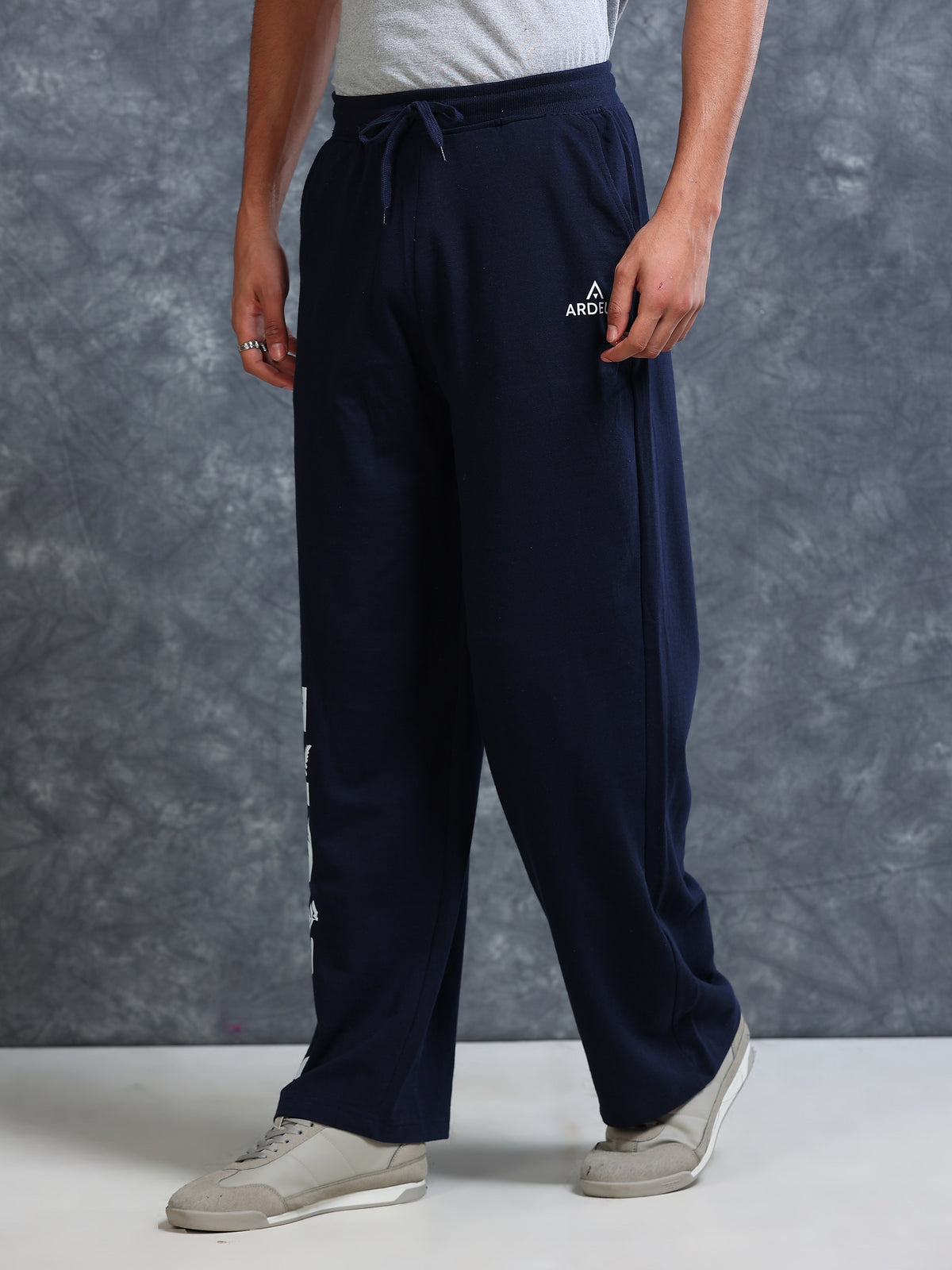 ARDEUR Men Navy Cotton Blend Nature Printed Baggy Fit Track Pants