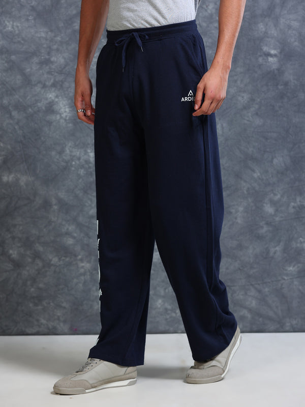 ARDEUR Men Navy Cotton Blend Nature Printed Baggy Fit Track Pants