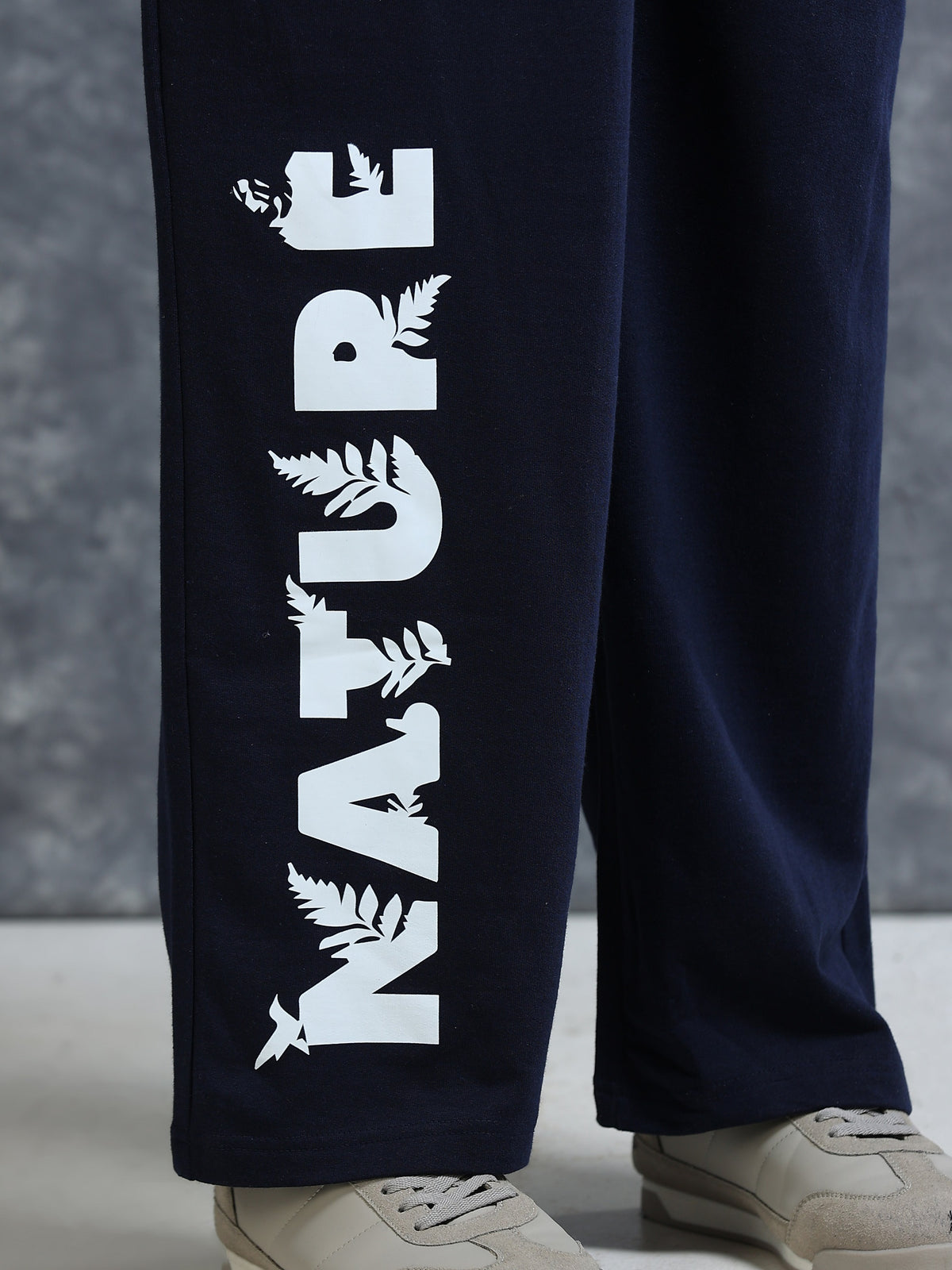 ARDEUR Men Navy Cotton Blend Nature Printed Baggy Fit Track Pants