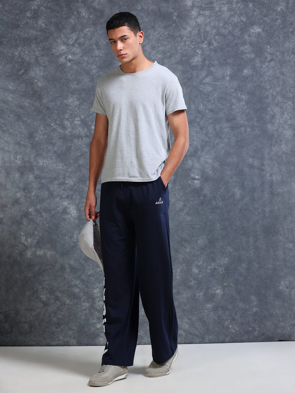 ARDEUR Men Navy Cotton Blend Nature Printed Baggy Fit Track Pants