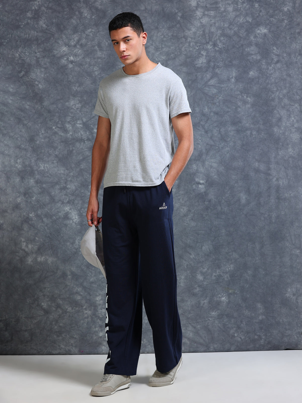 ARDEUR Men Navy Cotton Blend Nature Printed Baggy Fit Track Pants