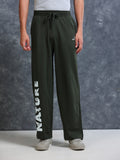 ARDEUR Men Olive Cotton Blend Nature Printed Baggy Fit Track Pants