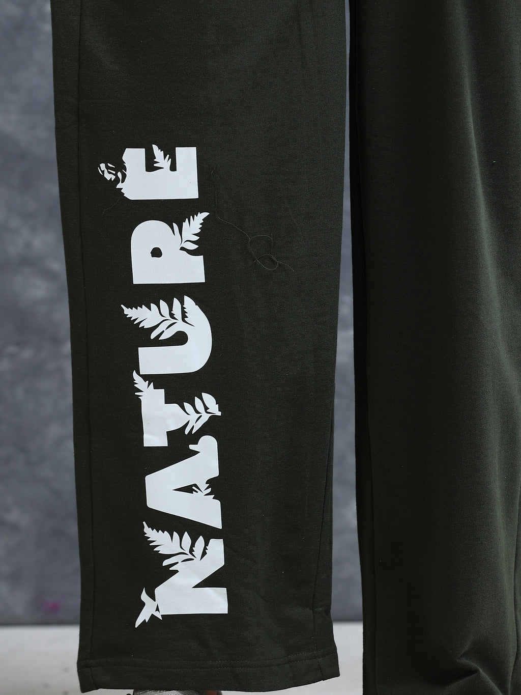 ARDEUR Men Olive Cotton Blend Nature Printed Baggy Fit Track Pants