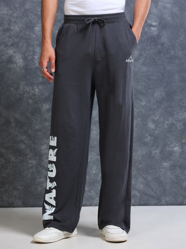ARDEUR Men Steel Grey Cotton Blend Nature Printed Baggy Fit Track Pants
