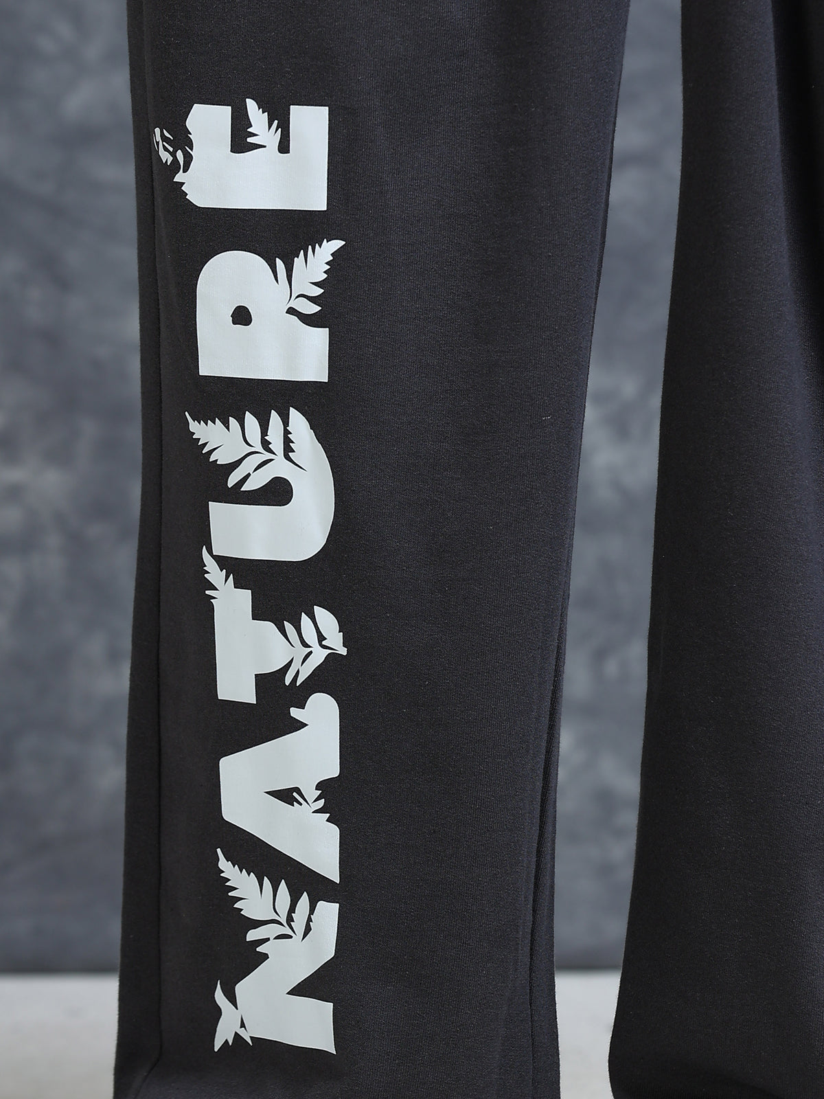 ARDEUR Men Steel Grey Cotton Blend Nature Printed Baggy Fit Track Pants