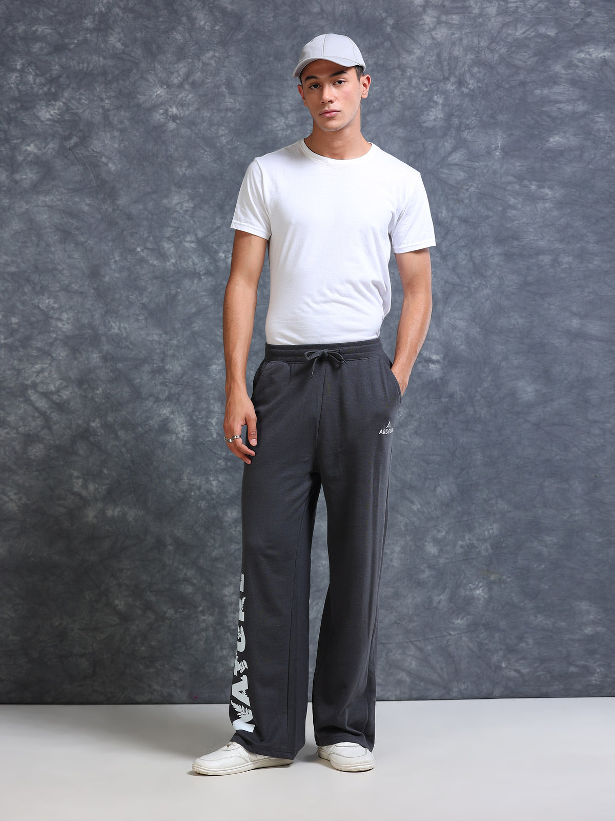 ARDEUR Men Steel Grey Cotton Blend Nature Printed Baggy Fit Track Pants