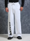 ARDEUR Men White Melange Cotton Blend Nature Printed Baggy Fit Track Pants