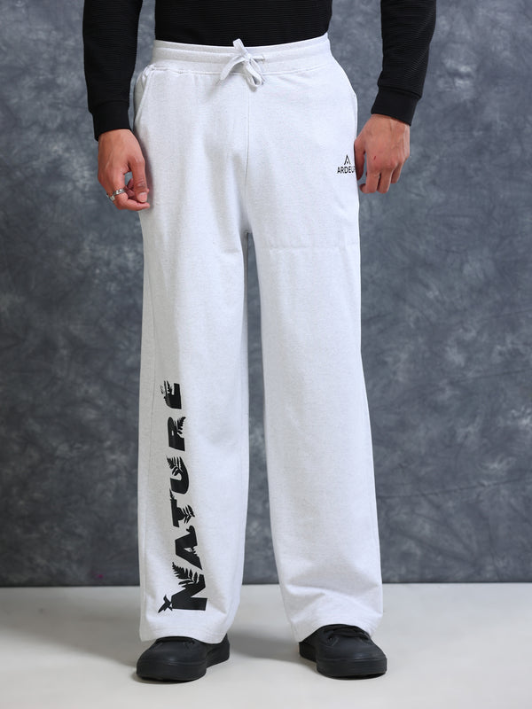 ARDEUR Men White Melange Cotton Blend Nature Printed Baggy Fit Track Pants