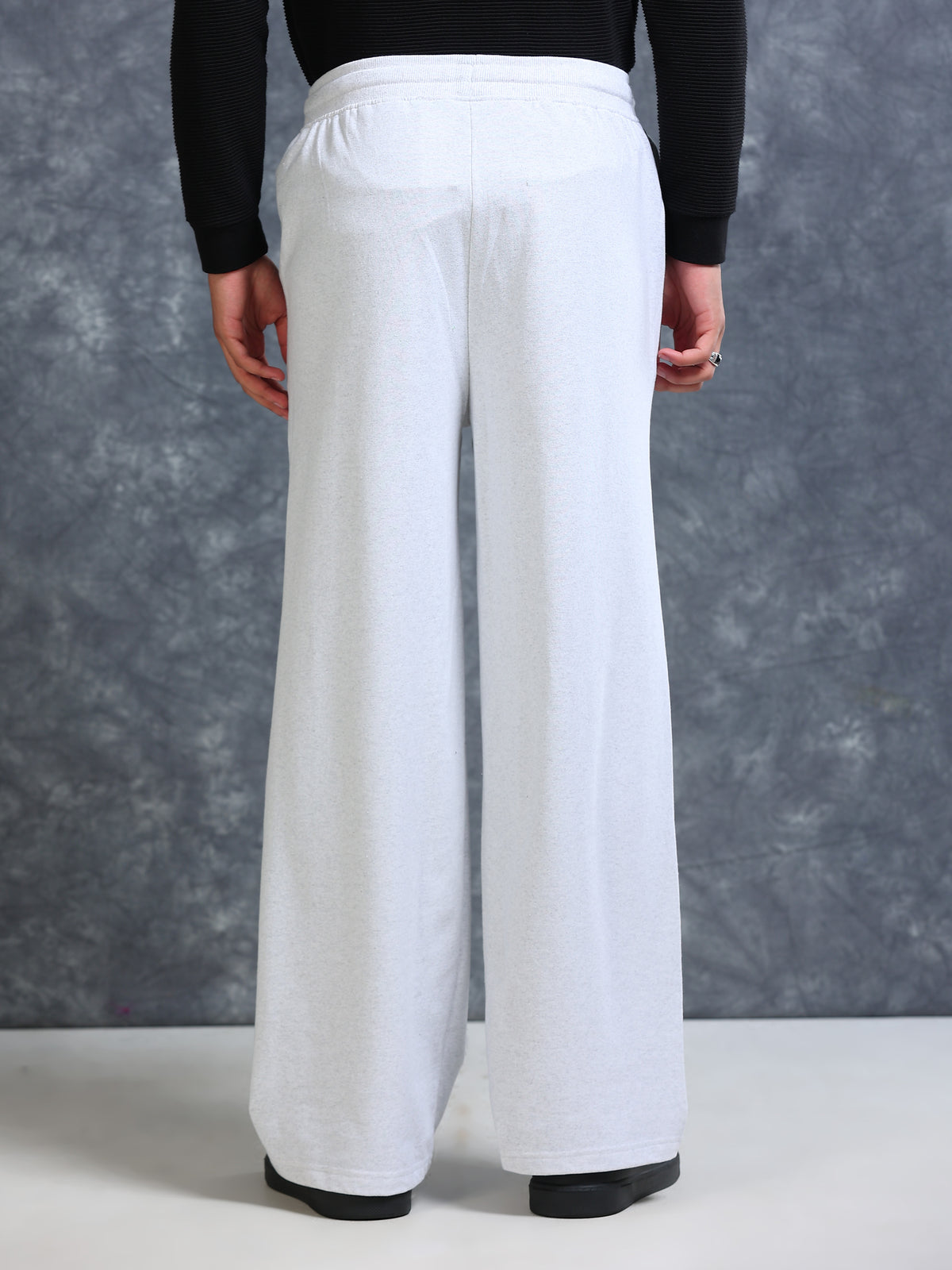 ARDEUR Men White Melange Cotton Blend Nature Printed Baggy Fit Track Pants
