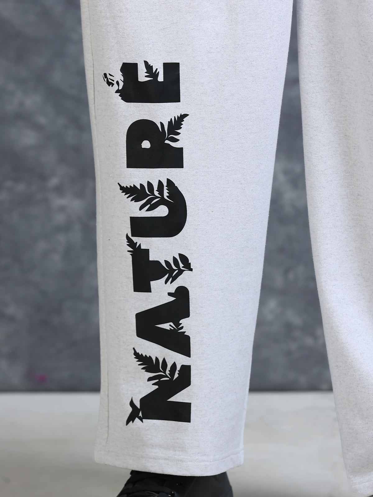 ARDEUR Men White Melange Cotton Blend Nature Printed Baggy Fit Track Pants