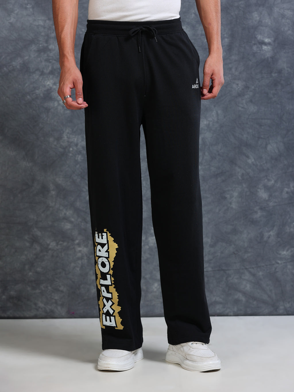 ARDEUR Men Black Cotton Blend Explore Printed Baggy Fit Track Pants