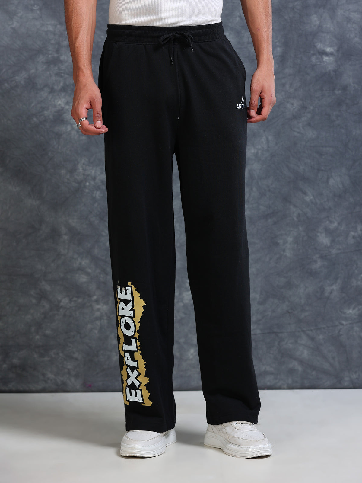 ARDEUR Men Black Cotton Blend Explore Printed Baggy Fit Track Pants