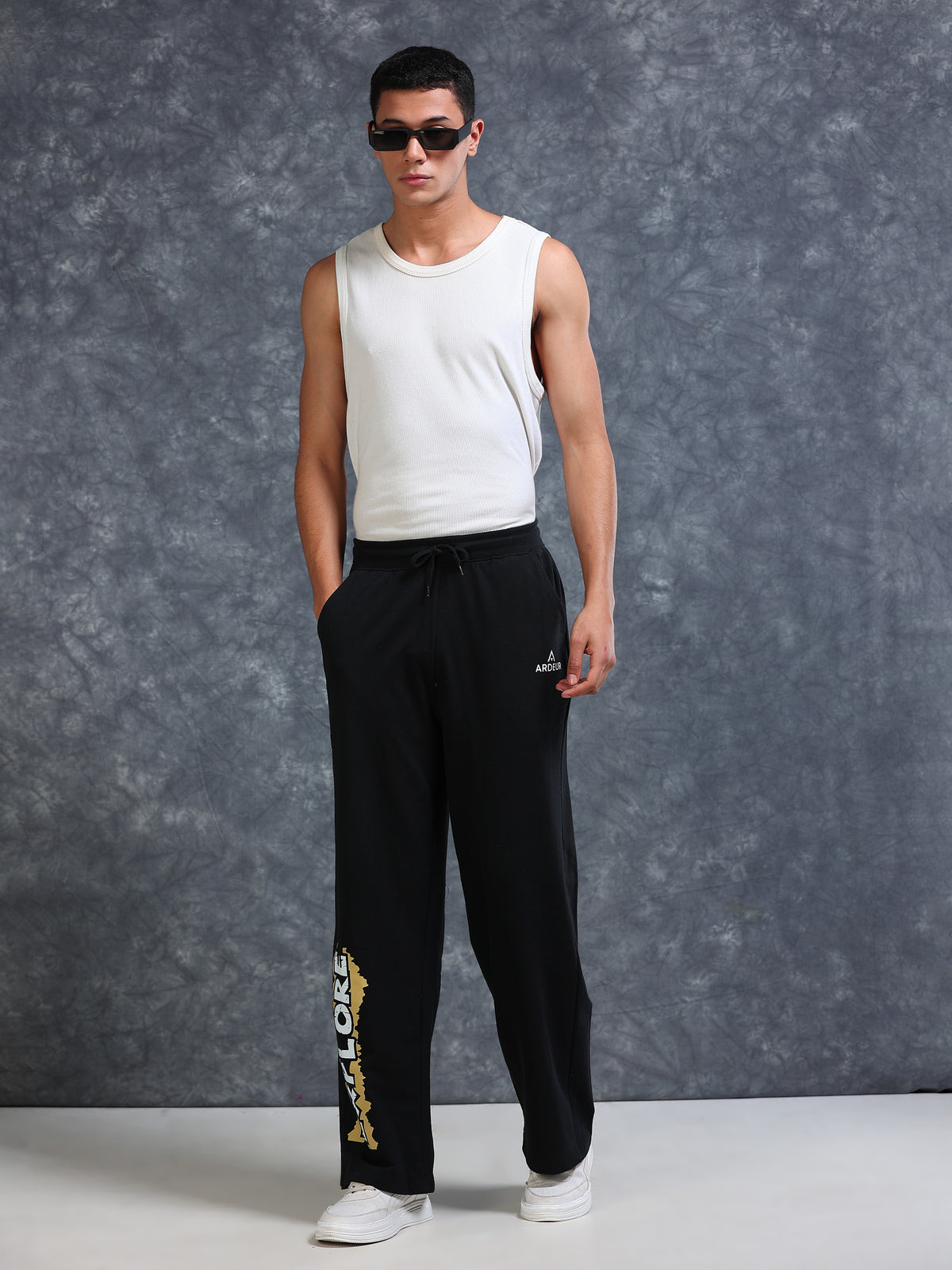 ARDEUR Men Black Cotton Blend Explore Printed Baggy Fit Track Pants