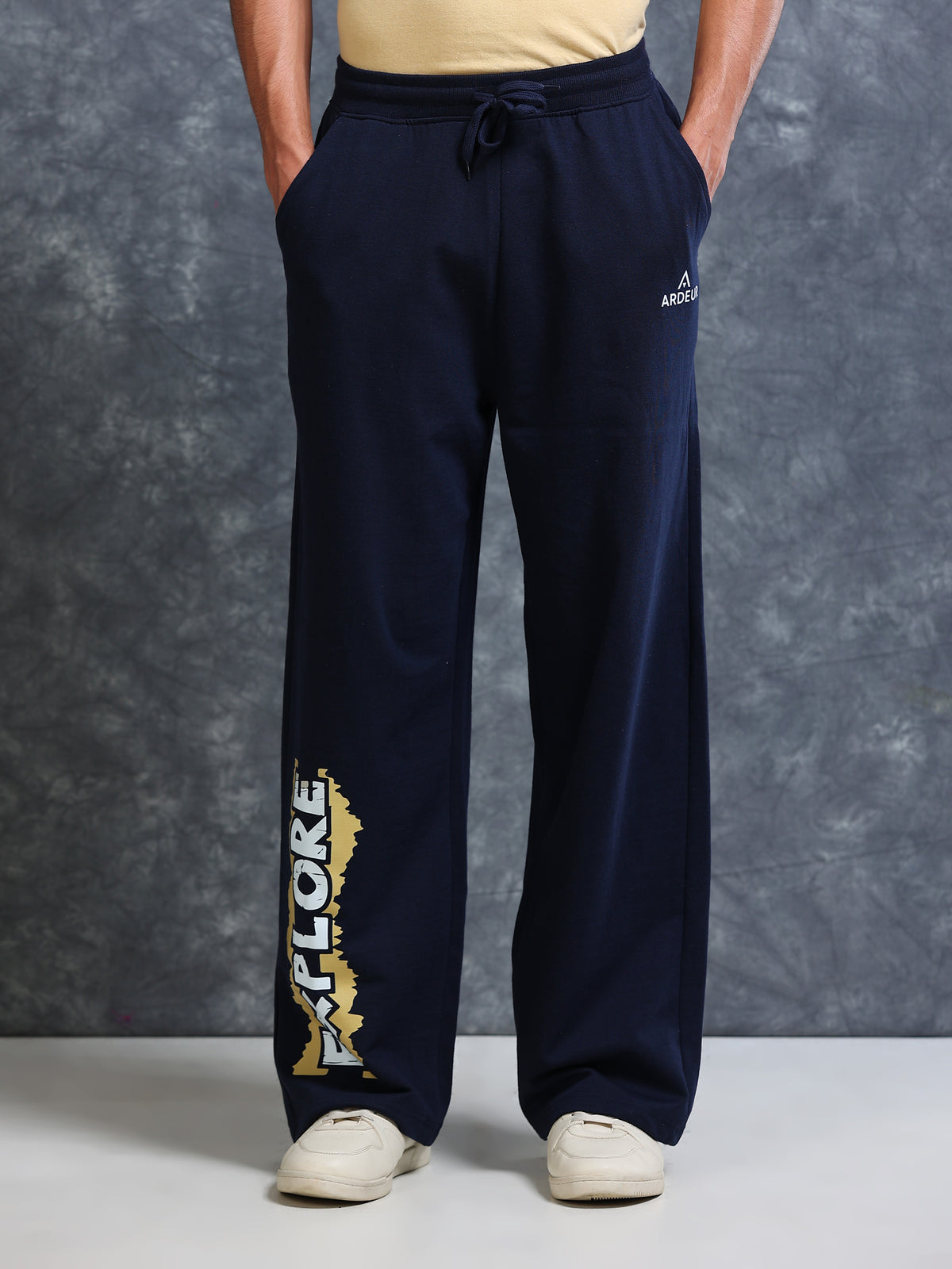 ARDEUR Men Navy Cotton Blend Explore Printed Baggy Fit Track Pants