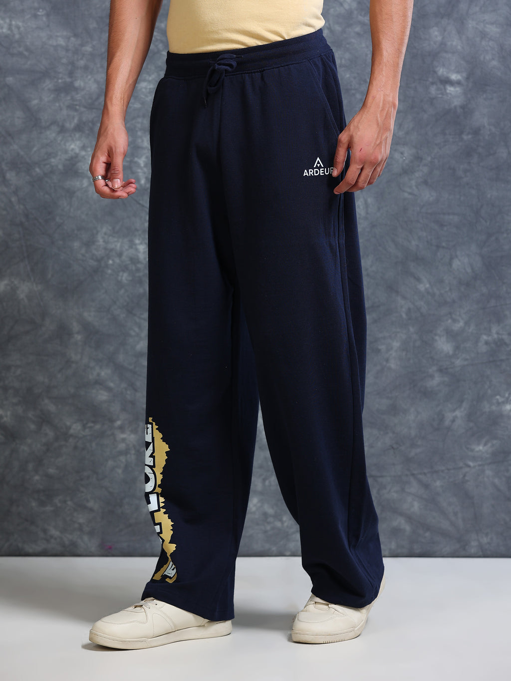 ARDEUR Men Navy Cotton Blend Explore Printed Baggy Fit Track Pants