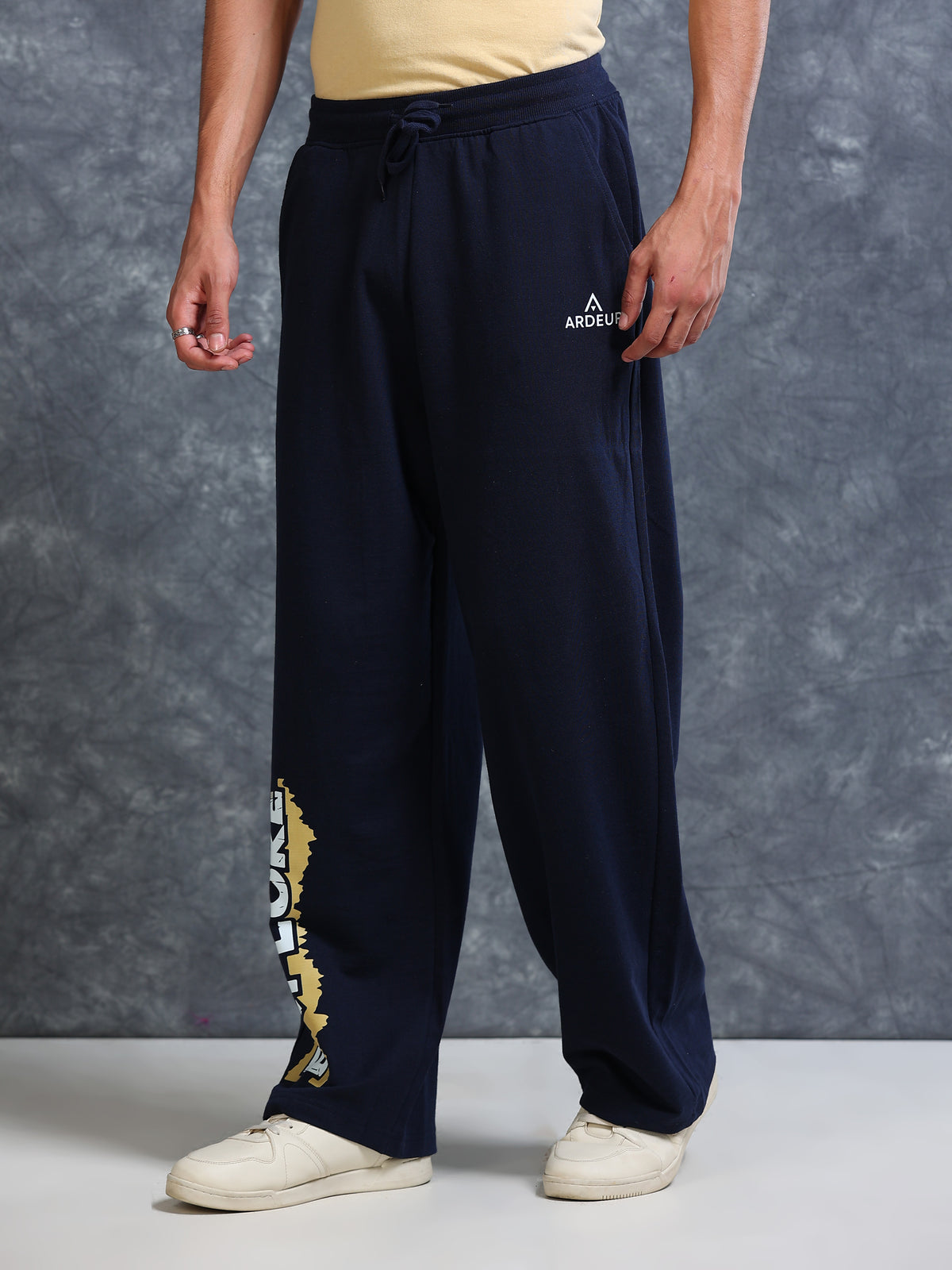 ARDEUR Men Navy Cotton Blend Explore Printed Baggy Fit Track Pants