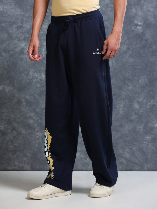 ARDEUR Men Navy Cotton Blend Explore Printed Baggy Fit Track Pants