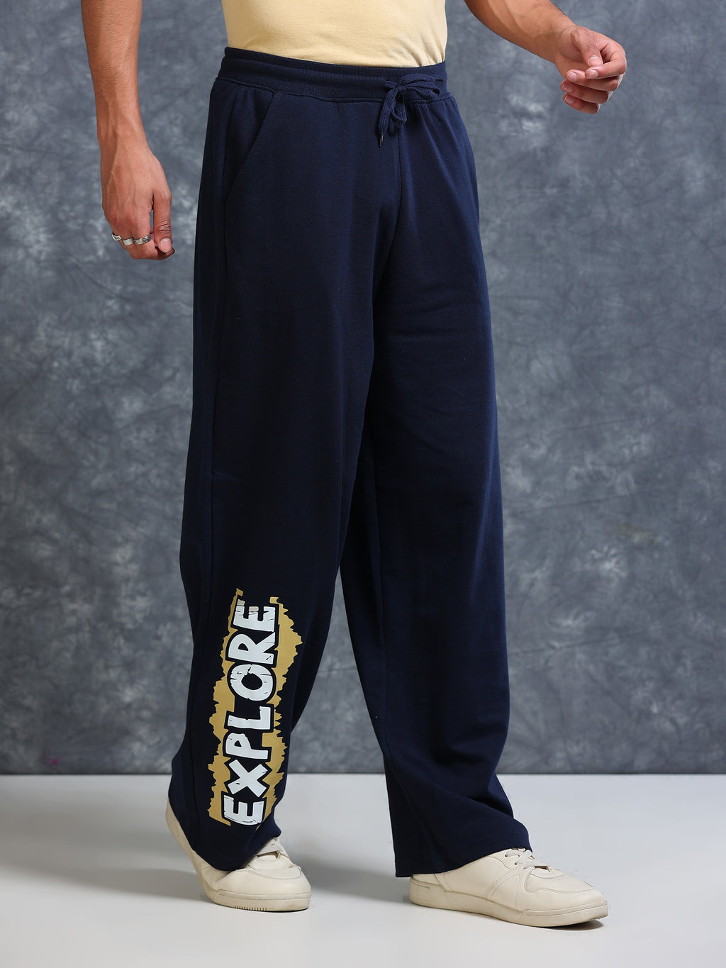 ARDEUR Men Navy Cotton Blend Explore Printed Baggy Fit Track Pants