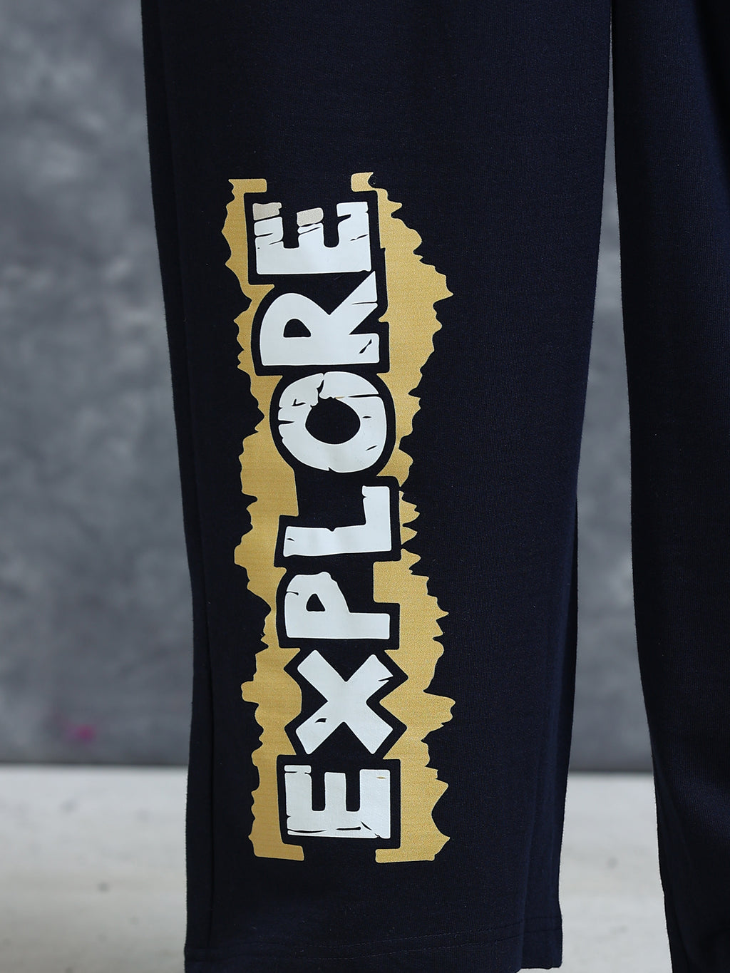 ARDEUR Men Navy Cotton Blend Explore Printed Baggy Fit Track Pants