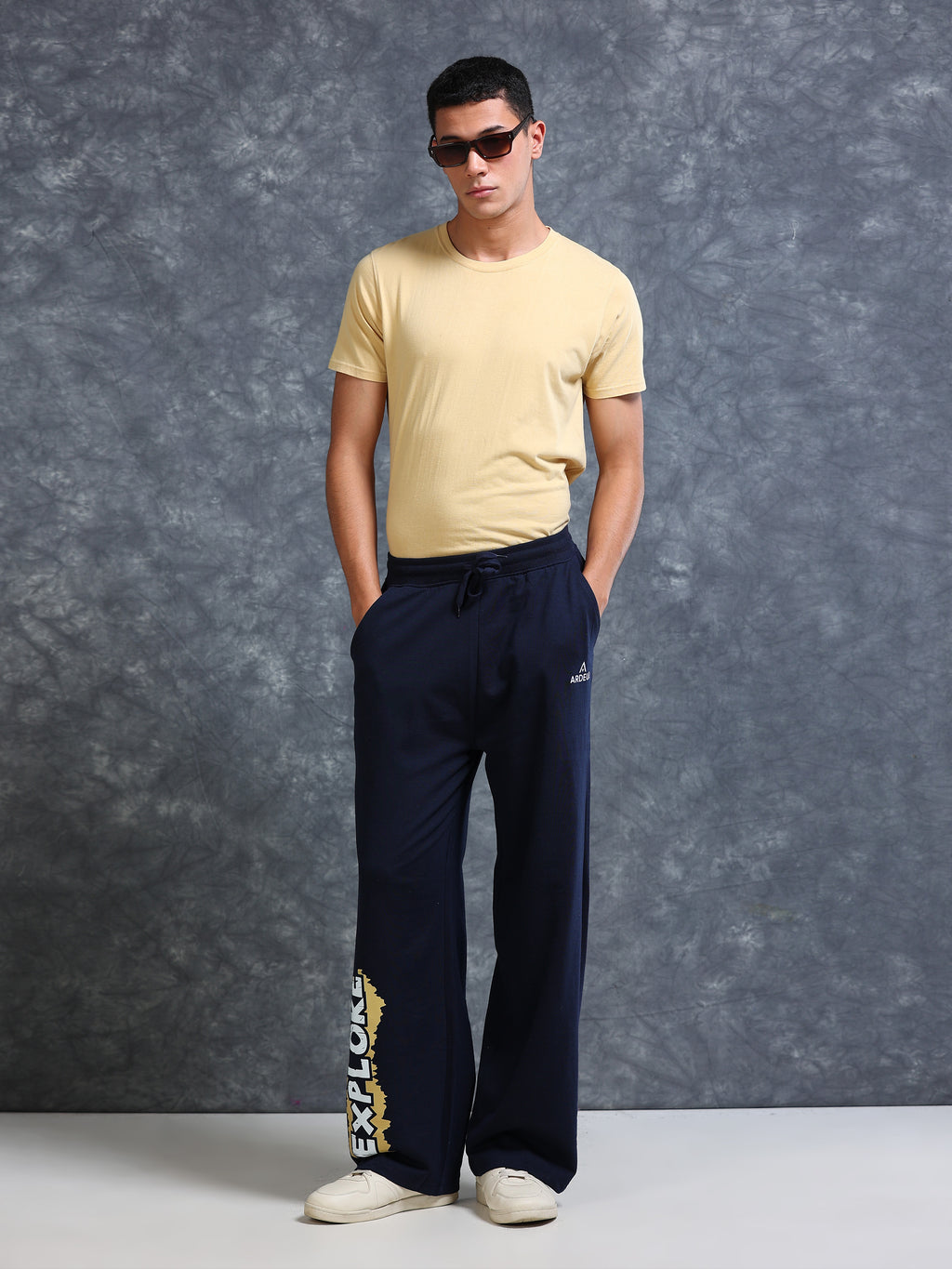 ARDEUR Men Navy Cotton Blend Explore Printed Baggy Fit Track Pants