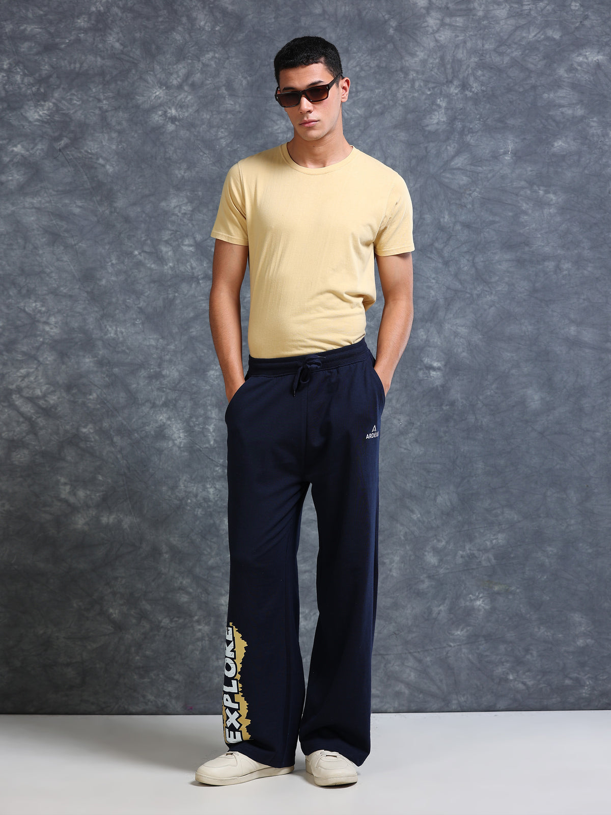 ARDEUR Men Navy Cotton Blend Explore Printed Baggy Fit Track Pants