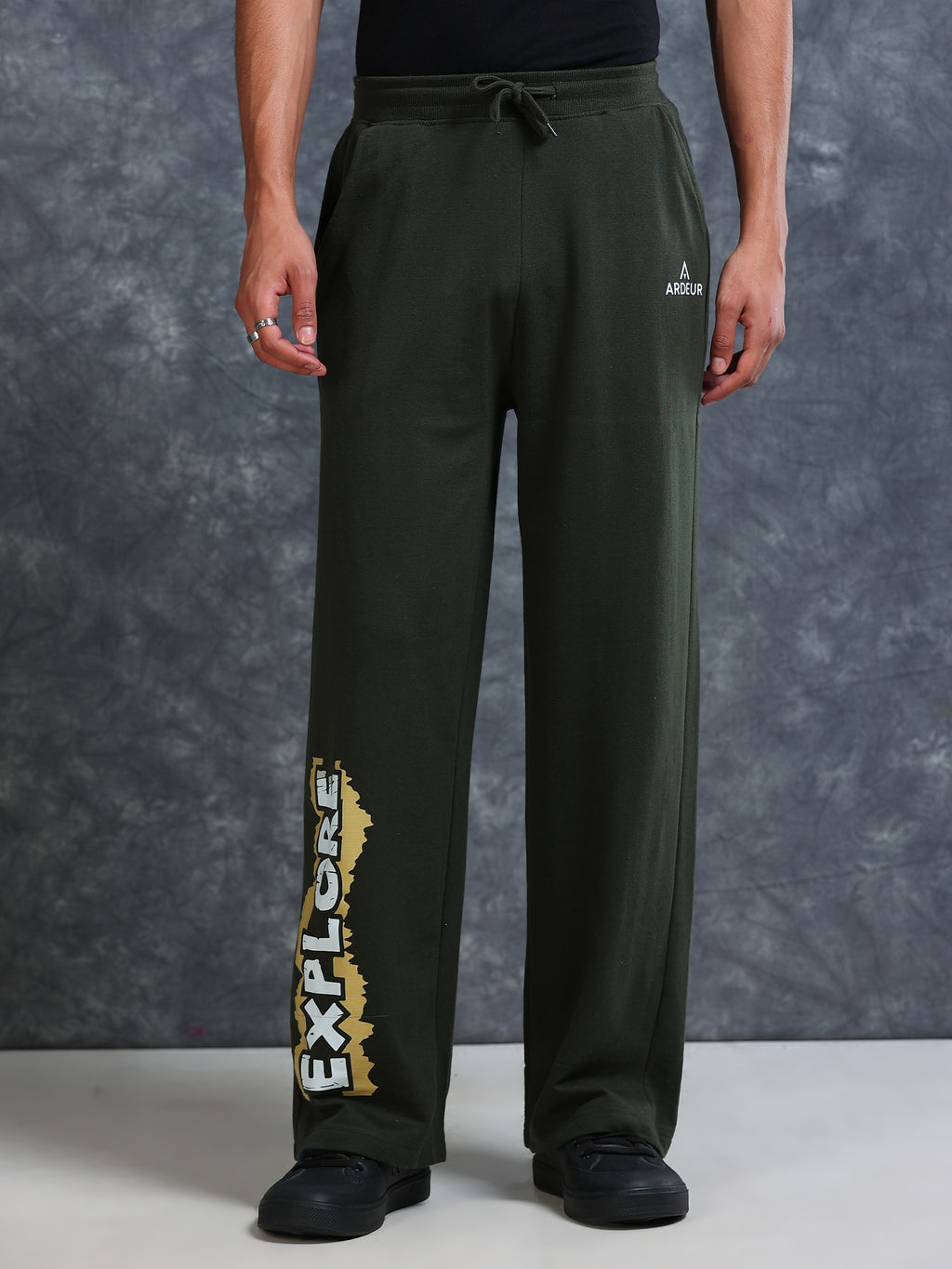 ARDEUR Men Olive Cotton Blend Explore Printed Baggy Fit Track Pants