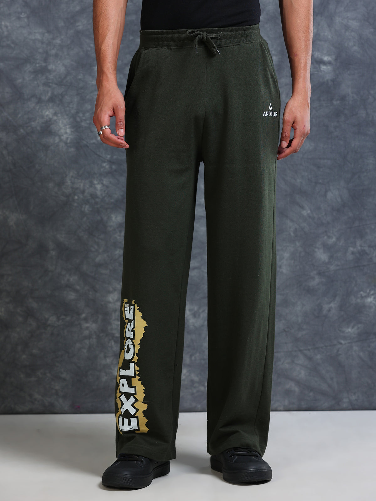 ARDEUR Men Olive Cotton Blend Explore Printed Baggy Fit Track Pants