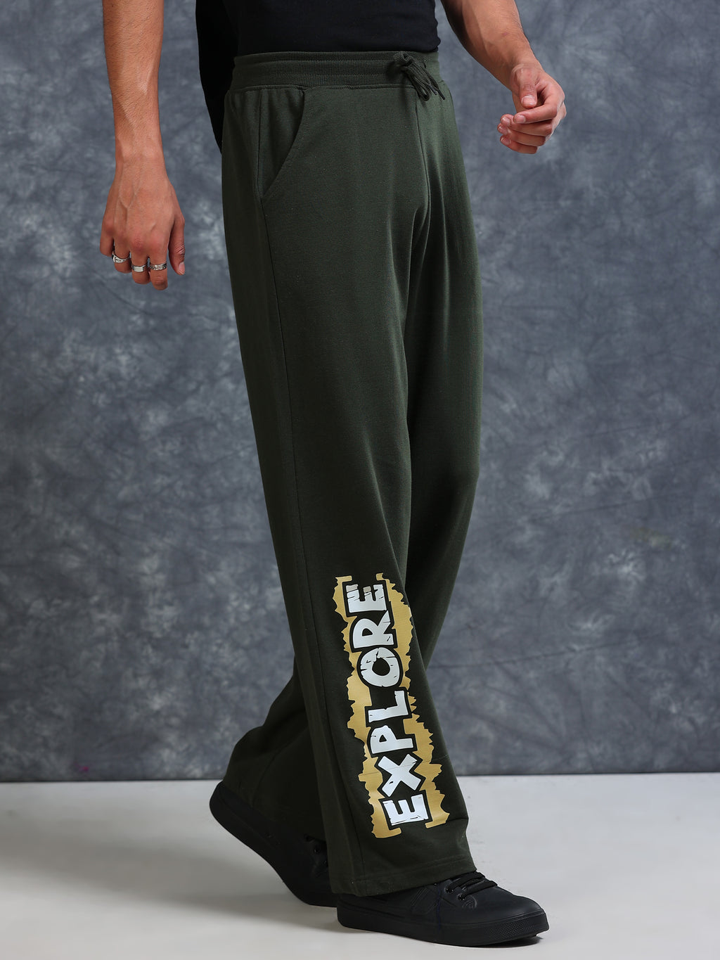 ARDEUR Men Olive Cotton Blend Explore Printed Baggy Fit Track Pants