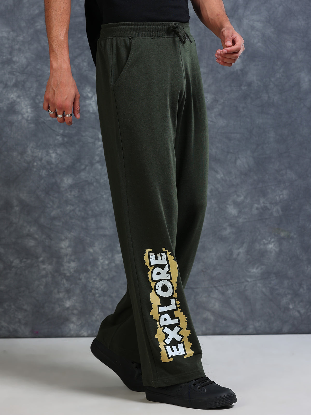 ARDEUR Men Olive Cotton Blend Explore Printed Baggy Fit Track Pants