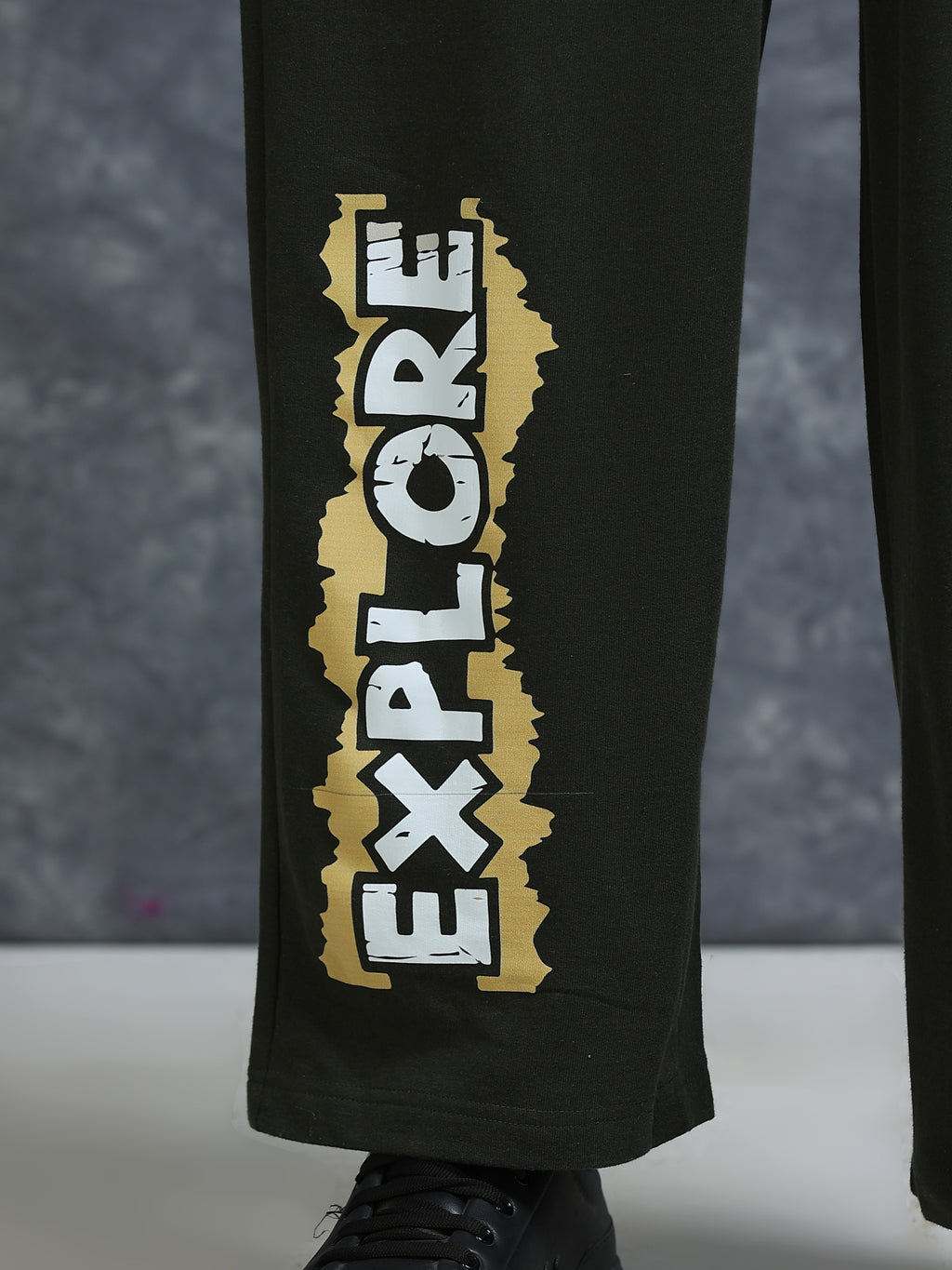 ARDEUR Men Olive Cotton Blend Explore Printed Baggy Fit Track Pants