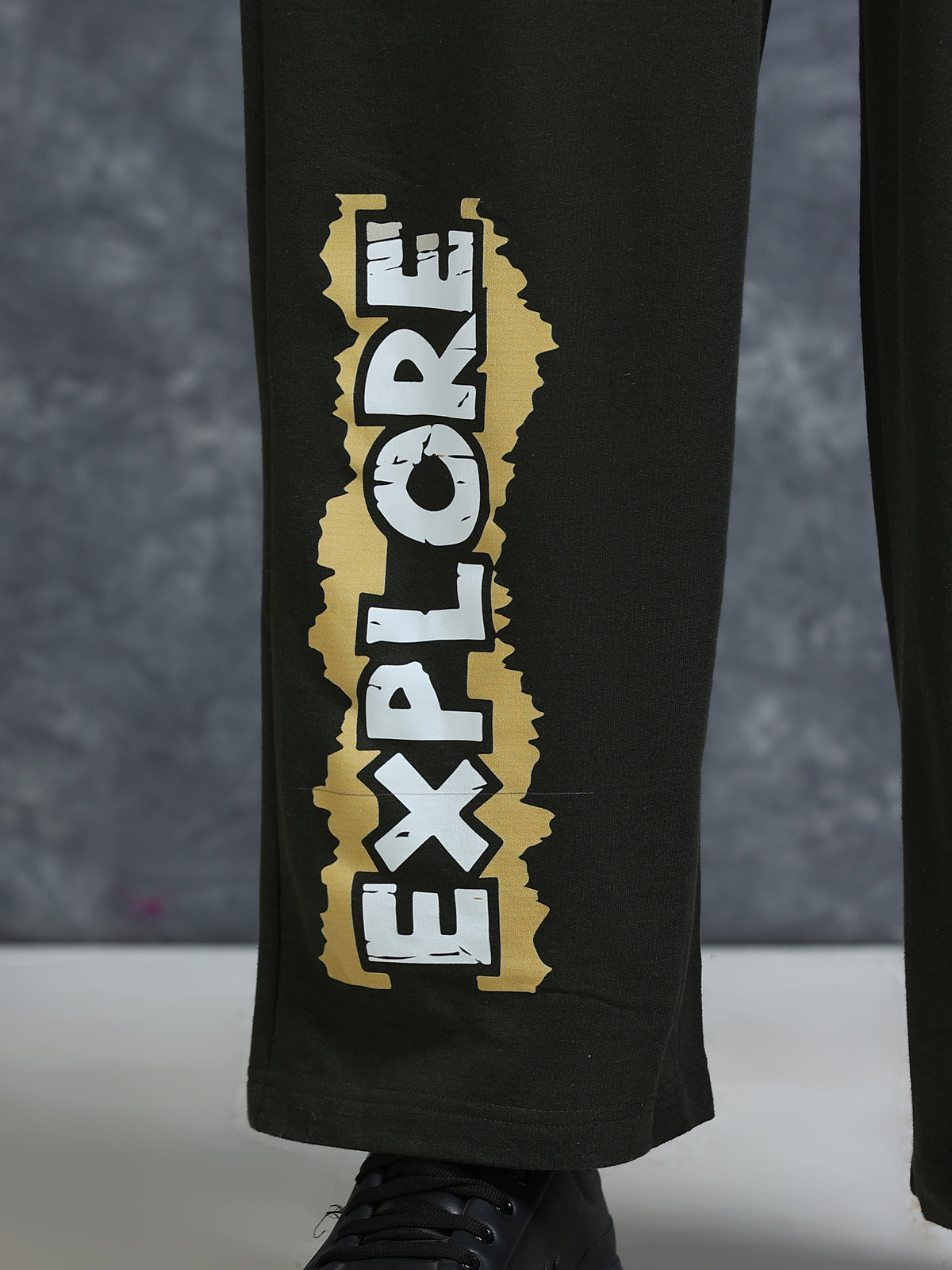 ARDEUR Men Olive Cotton Blend Explore Printed Baggy Fit Track Pants